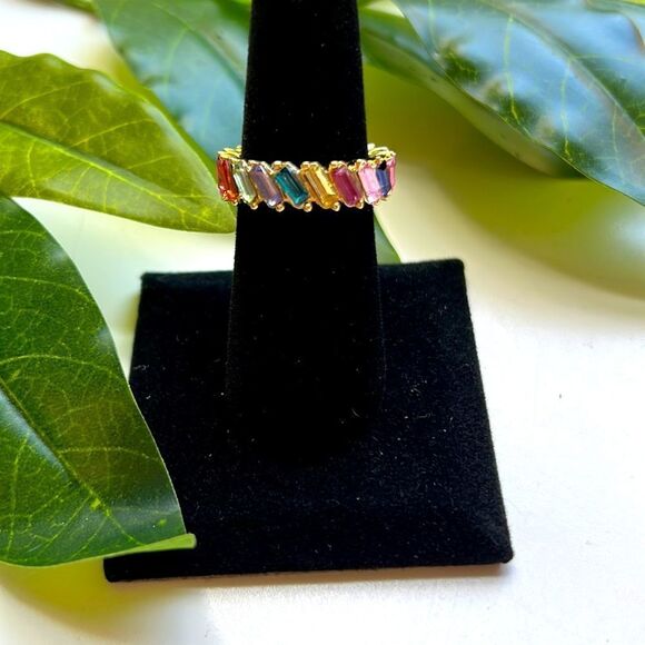 Rainbow Rhinestone Ring Sz 7 - Picture 2 of 2
